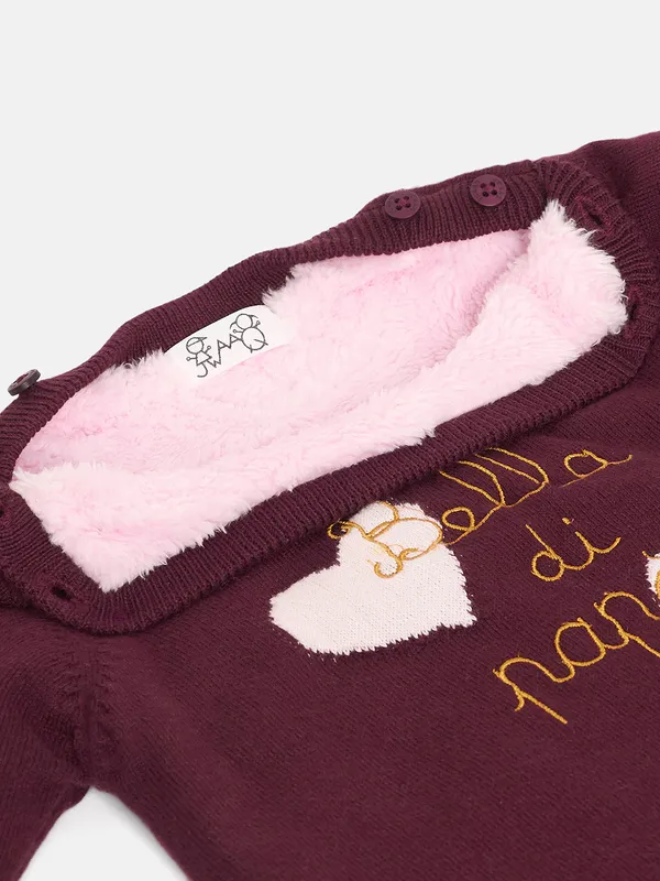 Wine_Infants_Full_Sleeve_Cotton_Fur_Lined_Romper_For___Kids