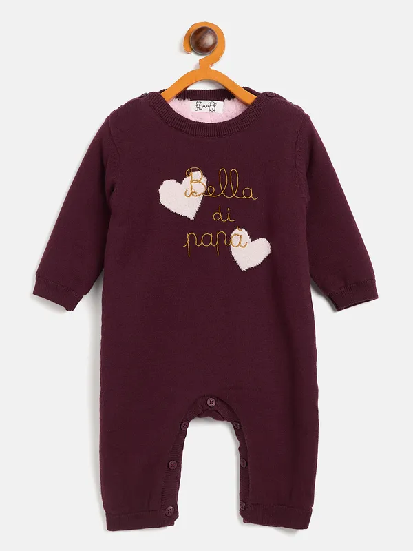 Wine_Infants_Full_Sleeve_Cotton_Fur_Lined_Romper_For___Kids