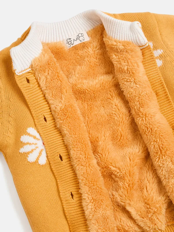 JWAAQ_Cotton_Knit_Full_Sleeve_Baby_kids_unisex_Winter_2_pcs_set_With_Fur_Lined-Yellow