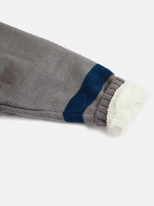 JWAAQ_Cotton_Knit_Full_Sleeve_Baby_kids_unisex_Winter_2_pcs_set_With_Fur_Lined-Navy