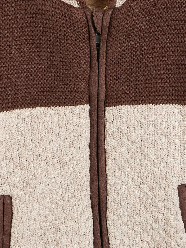 JWAAQ_Cotton_Knit_Full_Sleeve_Color_Blocked_Baby_kids_unisex_Winter_2_pcs_set_With_Fur_Lined-Coffee