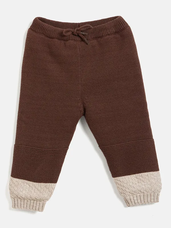 JWAAQ_Cotton_Knit_Full_Sleeve_Color_Blocked_Baby_kids_unisex_Winter_2_pcs_set_With_Fur_Lined-Coffee