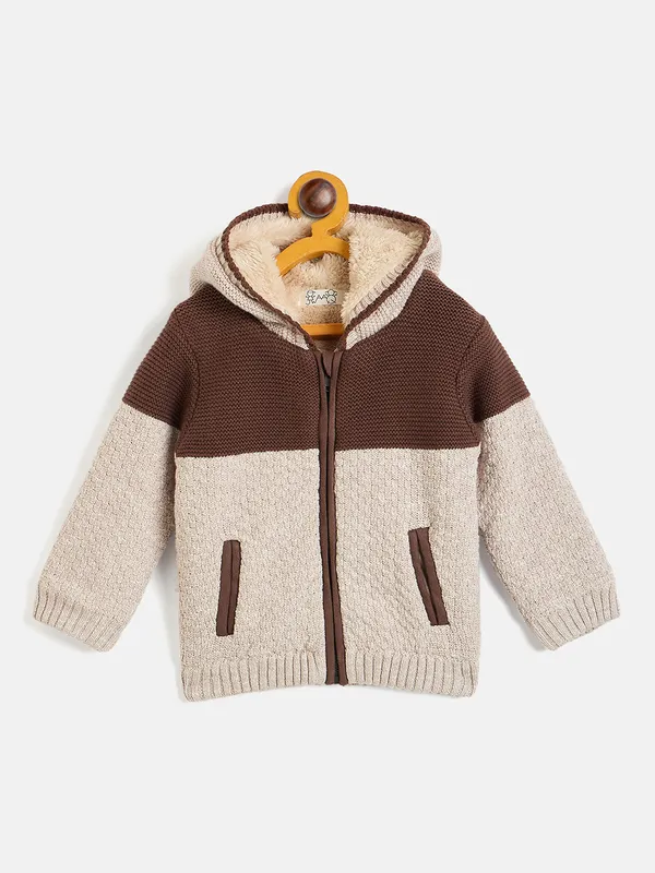 JWAAQ_Cotton_Knit_Full_Sleeve_Color_Blocked_Baby_kids_unisex_Winter_2_pcs_set_With_Fur_Lined-Coffee