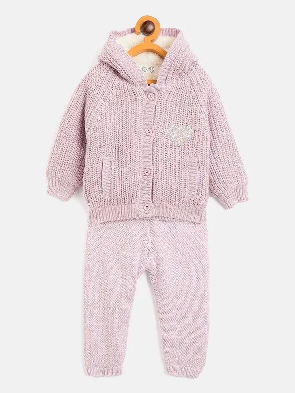 JWAAQ_Cotton_Knit_Full_Sleeve_Baby_kids_unisex_Winter_2_pcs_set_With_Fur_Lined-Lavender