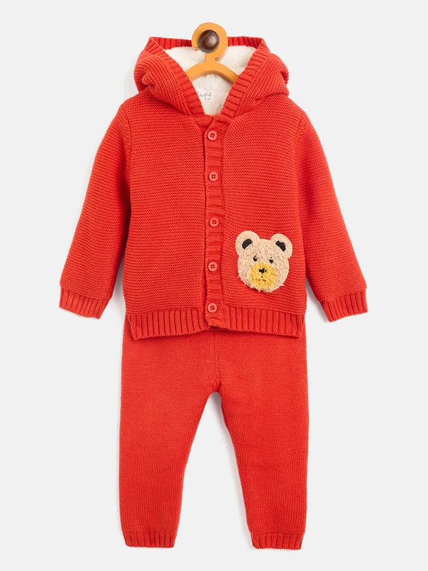JWAAQ_Cotton_Knit_Full_Sleeve_Baby_kids_unisex_Winter_2_pcs_set_With_Fur_Lined-Orange