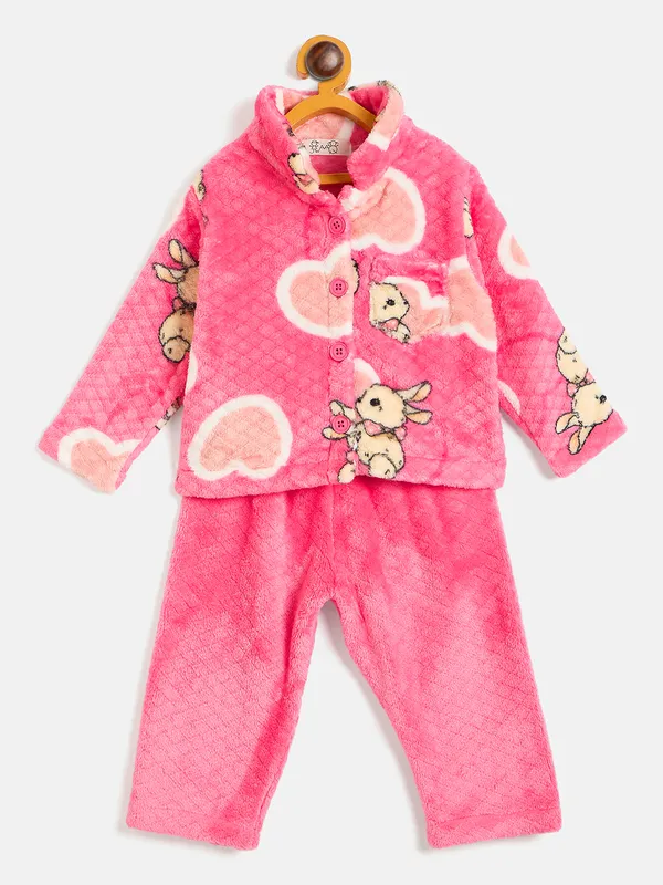 JWAAQ_Fur_Knited_Fabric_Full_Sleeve_Self_Printed_Baby_kids_unisex_Winter_2_pcs_set-Pink