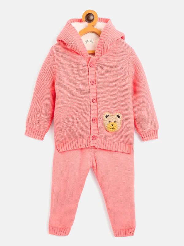JWAAQ_Cotton_Knit_Full_Sleeve_Baby_kids_unisex_Winter_2_pcs_set_With_Fur_Lined-Pink