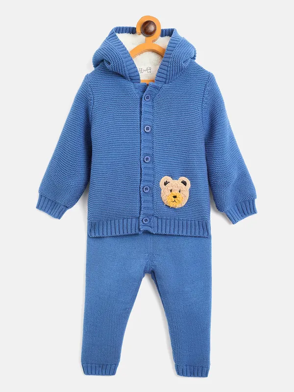 JWAAQ_Cotton_Knit_Full_Sleeve_Baby_kids_unisex_Winter_2_pcs_set_With_Fur_Lined-Blue