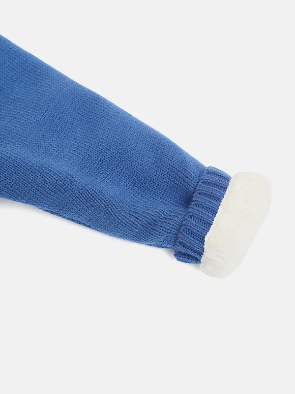 JWAAQ_Cotton_Knit_Full_Sleeve_Baby_kids_unisex_Winter_2_pcs_set_With_Fur_Lined-Blue
