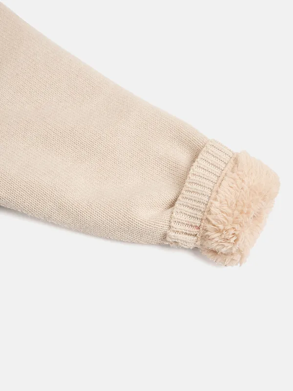JWAAQ_Cotton_Knit_Full_Sleeve_Baby_kids_unisex_Winter_2_pcs_set_With_Fur_Lined-Ecru