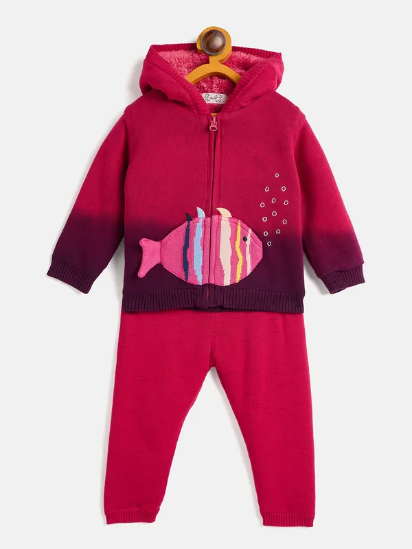 JWAAQ_Cotton_Knit_Full_Sleeve_Baby_kids_unisex_Winter_2_pcs_set_With_Fur_Lined-Magenta