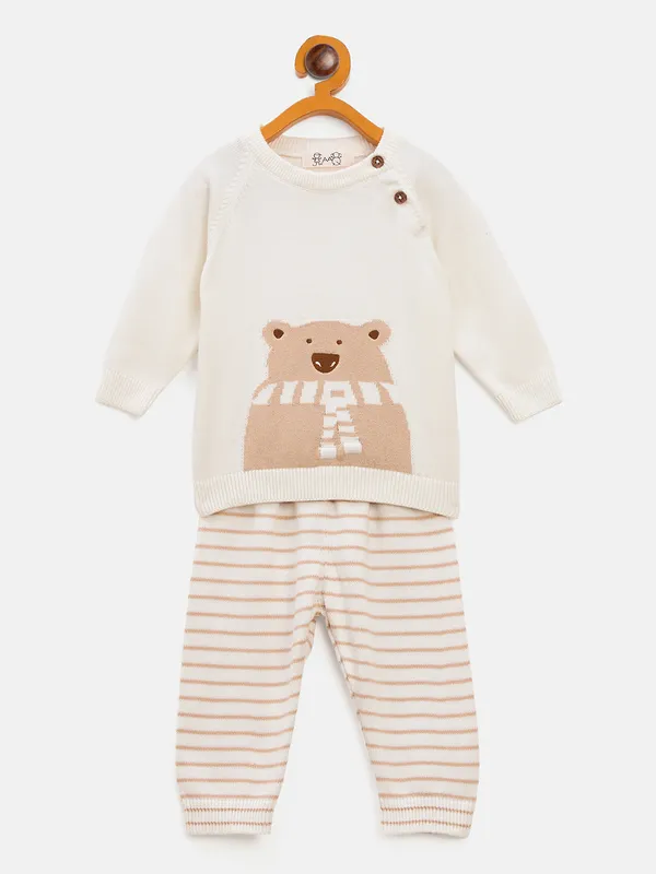 JWAAQ_Cotton_Knit_Full_Sleeve_Baby_kids_unisex_Winter_2_pcs_set-Ecru