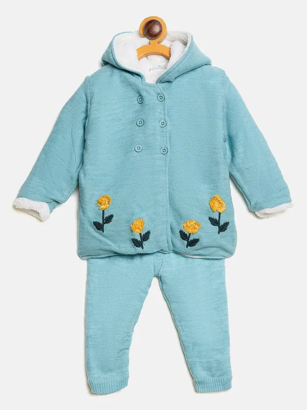 JWAAQ_Full_Sleeve_Girls_2_Pcs_Winter_Set_With_Faux_Fur_-_Green