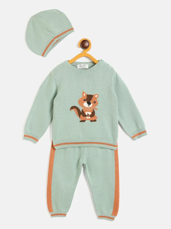 JWAAQ_Baby_kids_Unisex_Winter_Full_Sleeve_3_pcs_set_with_Cap-_Green