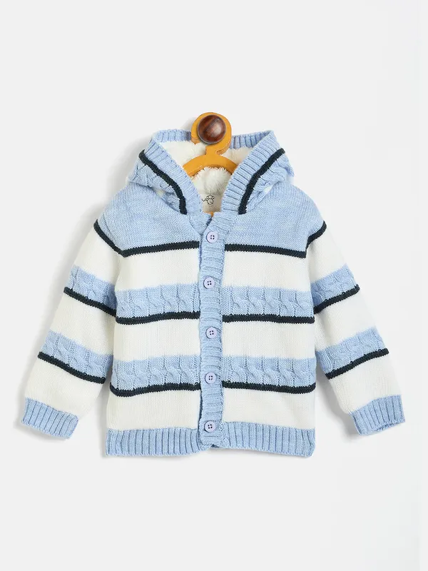 JWAAQ_Cotton_Knit_Full_Sleeve_Striped_Baby_kids_unisex_Winter_2_pcs_set_With_Fur_Lined-Blue