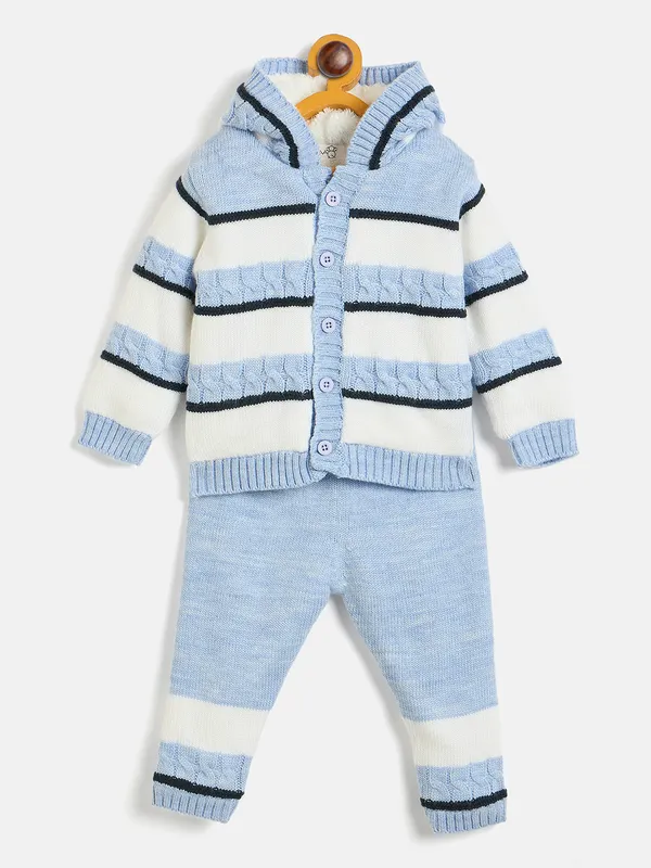 JWAAQ_Cotton_Knit_Full_Sleeve_Striped_Baby_kids_unisex_Winter_2_pcs_set_With_Fur_Lined-Blue