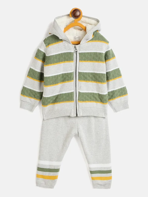 JWAAQ_Cotton_Knit_Full_Sleeve_Baby_kids_unisex_Winter_2_pcs_set_With_Fur_Lined-Grey