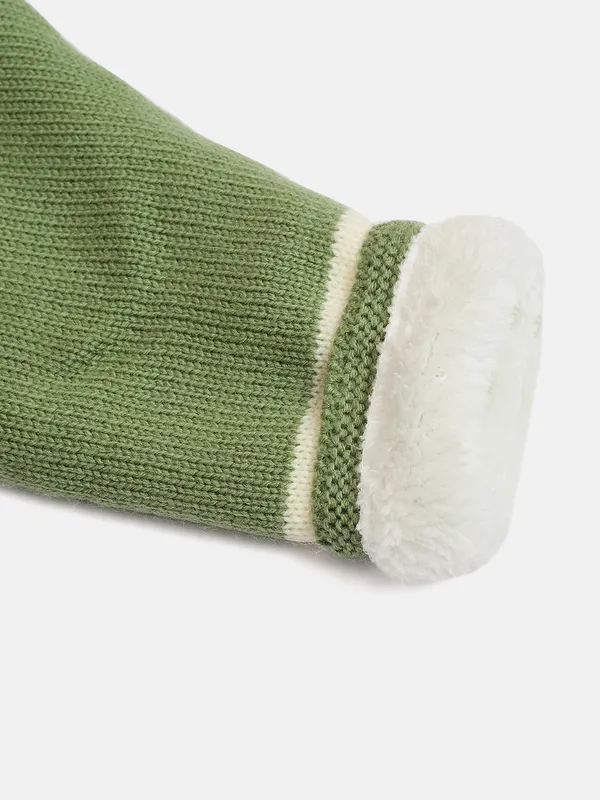 JWAAQ_Cotton_Knit_Full_Sleeve_Baby_kids_unisex_Winter_2_pcs_set_With_Fur_Lined-Green