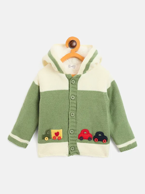 JWAAQ_Cotton_Knit_Full_Sleeve_Baby_kids_unisex_Winter_2_pcs_set_With_Fur_Lined-Green