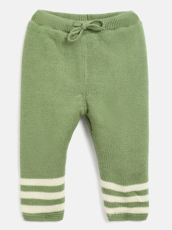 JWAAQ_Cotton_Knit_Full_Sleeve_Baby_kids_unisex_Winter_2_pcs_set_With_Fur_Lined-Green