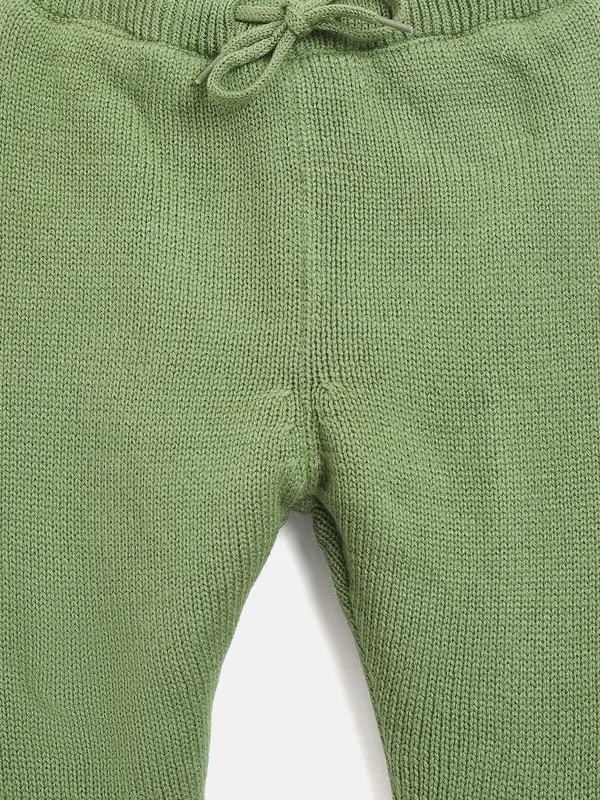JWAAQ_Cotton_Knit_Full_Sleeve_Baby_kids_unisex_Winter_2_pcs_set_With_Fur_Lined-Green
