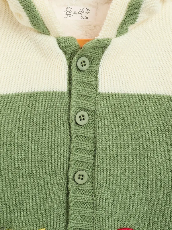 JWAAQ_Cotton_Knit_Full_Sleeve_Baby_kids_unisex_Winter_2_pcs_set_With_Fur_Lined-Green