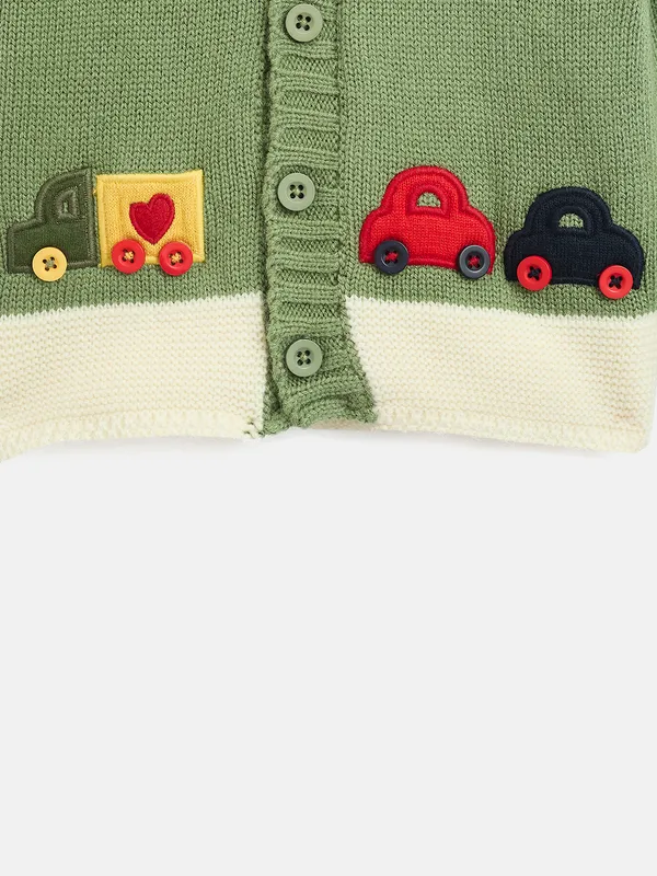 JWAAQ_Cotton_Knit_Full_Sleeve_Baby_kids_unisex_Winter_2_pcs_set_With_Fur_Lined-Green