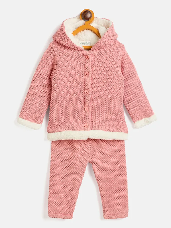 JWAAQ_Cotton_Knit_Full_Sleeve_Baby_kids_unisex_Winter_2_pcs_set_With_Fur_Lined-Pink