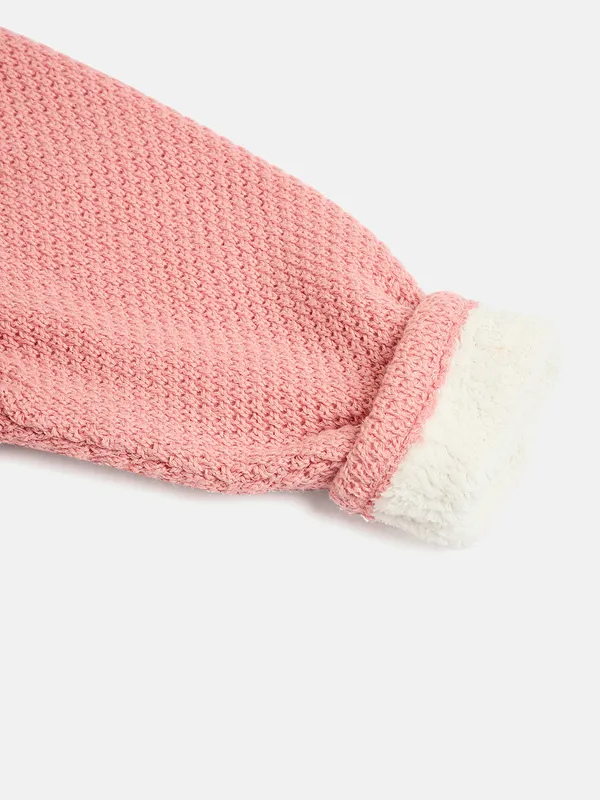 JWAAQ_Cotton_Knit_Full_Sleeve_Baby_kids_unisex_Winter_2_pcs_set_With_Fur_Lined-Pink