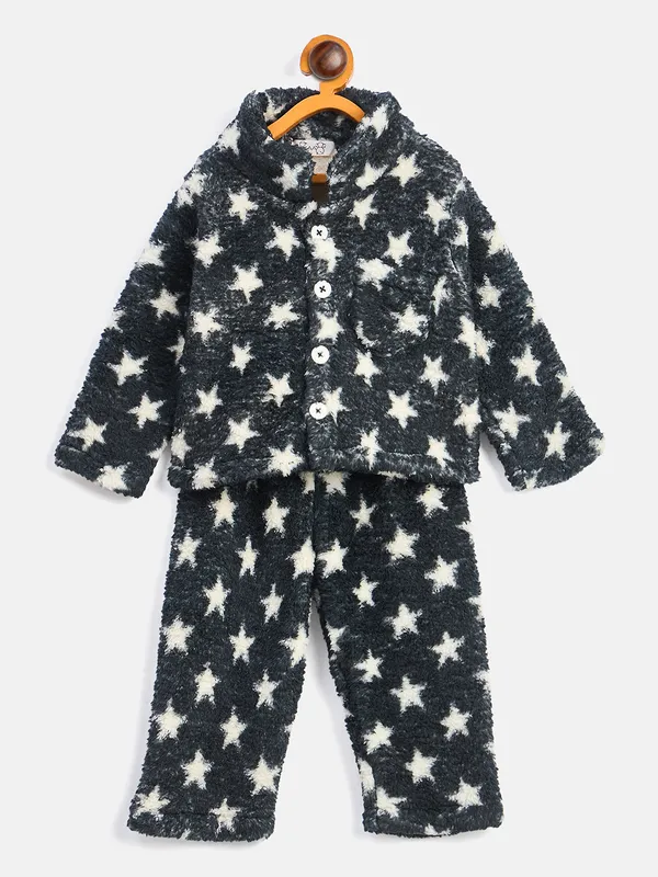 JWAAQ_Fur_Knited_Fabric_Full_Sleeve_Self_Printed_Baby_kids_unisex_Winter_2_pcs_set-Black