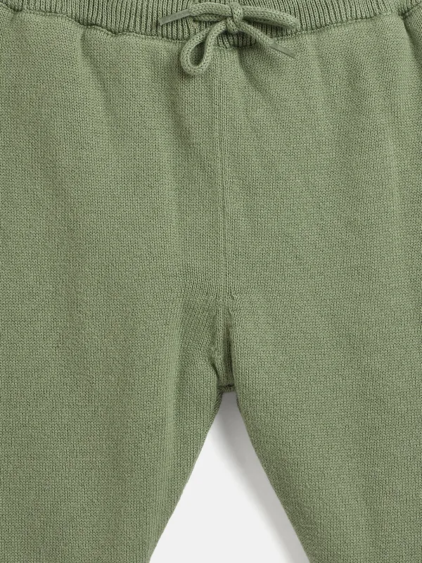 JWAAQ_Cotton_Knit_Full_Sleeve_Baby_kids_unisex_Winter_2_pcs_set_With_Fur_Lined-Green