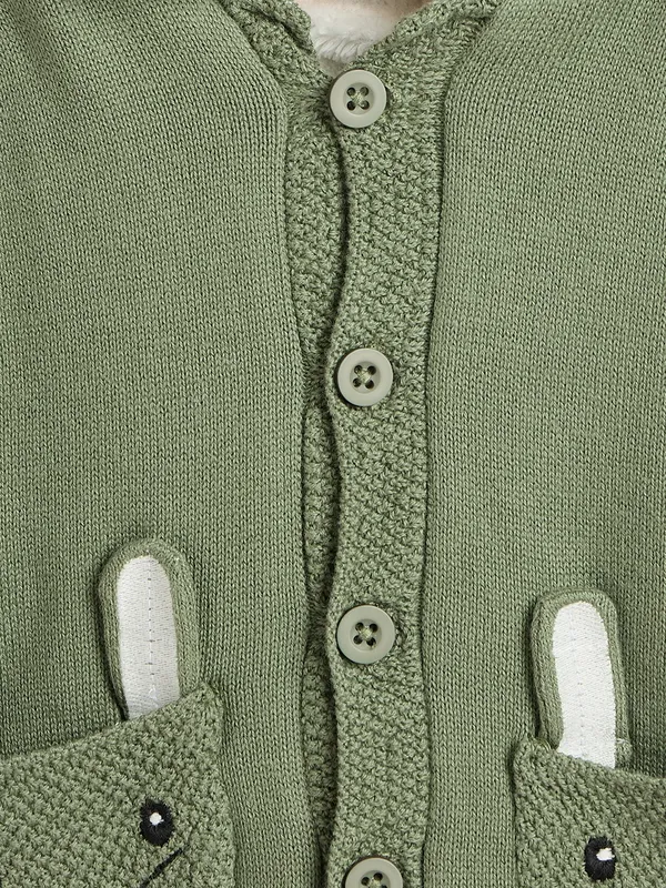 JWAAQ_Cotton_Knit_Full_Sleeve_Baby_kids_unisex_Winter_2_pcs_set_With_Fur_Lined-Green