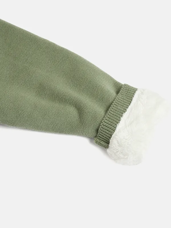 JWAAQ_Cotton_Knit_Full_Sleeve_Baby_kids_unisex_Winter_2_pcs_set_With_Fur_Lined-Green