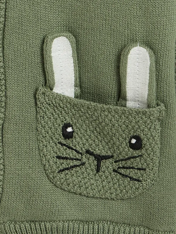JWAAQ_Cotton_Knit_Full_Sleeve_Baby_kids_unisex_Winter_2_pcs_set_With_Fur_Lined-Green