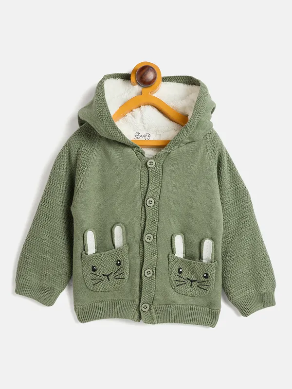JWAAQ_Cotton_Knit_Full_Sleeve_Baby_kids_unisex_Winter_2_pcs_set_With_Fur_Lined-Green