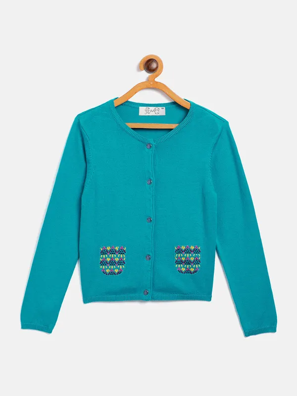 JWAAQ_Girls_Sea_Green__Cardigan_with_Embroidered