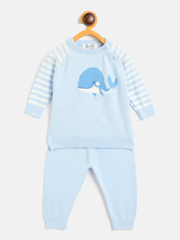 JWAAQ_Cotton_Knit_Full_Sleeve_Baby_kids_unisex_Winter_2_pcs_set-Sky_Blue