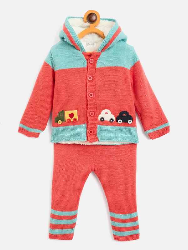 JWAAQ_Cotton_Knit_Full_Sleeve_Baby_kids_unisex_Winter_2_pcs_set_With_Fur_Lined-Orange