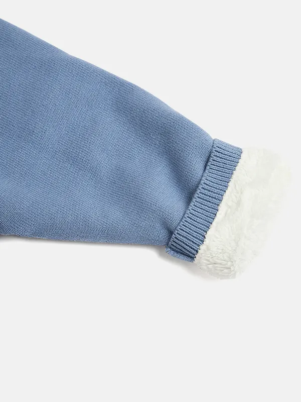 JWAAQ_Cotton_Knit_Full_Sleeve_Baby_kids_unisex_Winter_2_pcs_set_With_Fur_Lined-Blue