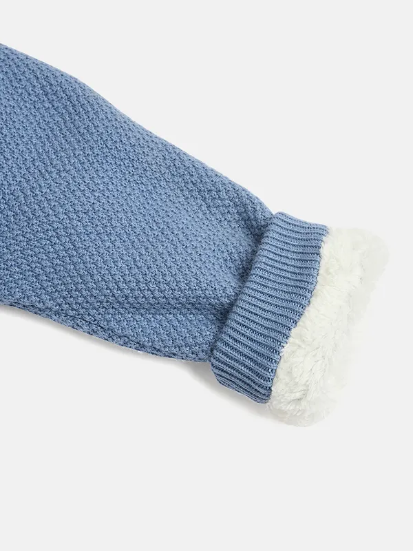 JWAAQ_Cotton_Knit_Full_Sleeve_Baby_kids_unisex_Winter_2_pcs_set_With_Fur_Lined-Blue