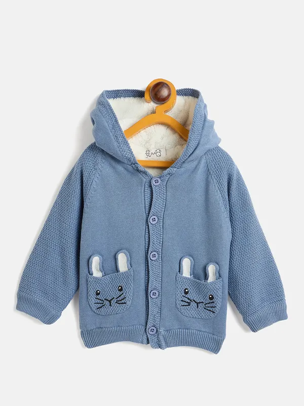 JWAAQ_Cotton_Knit_Full_Sleeve_Baby_kids_unisex_Winter_2_pcs_set_With_Fur_Lined-Blue