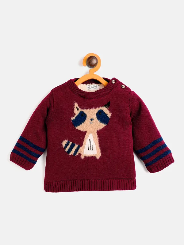 2-Piece_Mehroon_Full_Sleeve_Cotton_Faux_Fur_Winter_Set_For___Kids