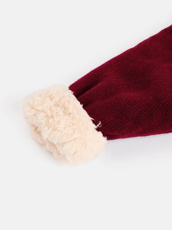 2-Piece_Mehroon_Full_Sleeve_Cotton_Faux_Fur_Winter_Set_For___Kids