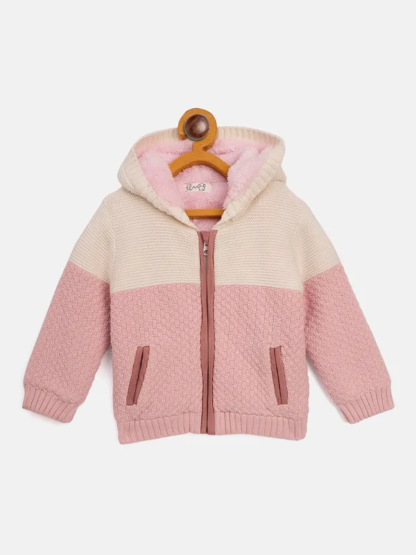 JWAAQ_Cotton_Knit_Full_Sleeve_Color_Blocked_Baby_kids_unisex_Winter_2_pcs_set_With_Fur_Lined-Pink