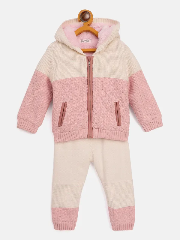 JWAAQ_Cotton_Knit_Full_Sleeve_Color_Blocked_Baby_kids_unisex_Winter_2_pcs_set_With_Fur_Lined-Pink