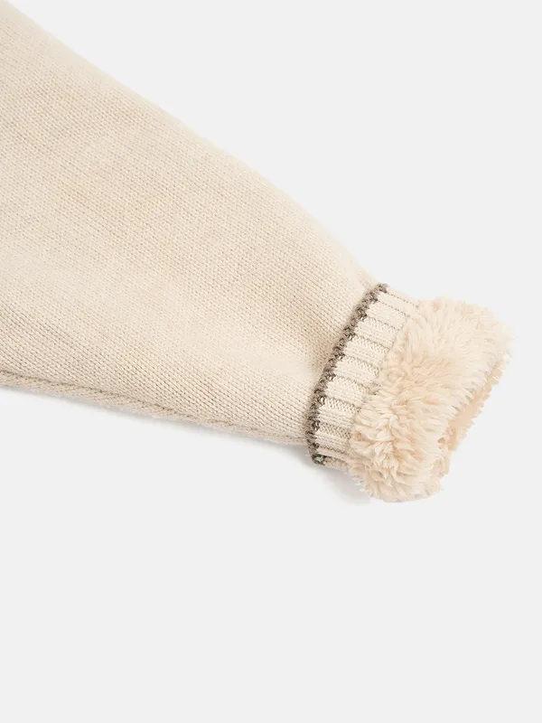 JWAAQ_Cotton_Knit_Full_Sleeve_Baby_kids_unisex_Winter_2_pcs_set_With_Fur_Lined-Oatmeal