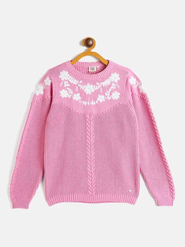 JWAAQ_Girls_Floral_Embroidered_Pure_Cotton_Pullover_Sweater