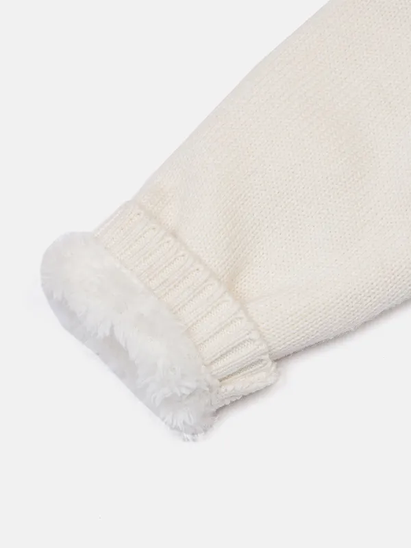 JWAAQ_Cotton_Knit_Full_Sleeve_Frilled_Baby_kids_Girls_Winter_2_pcs_set_With_Fur_Lined-White