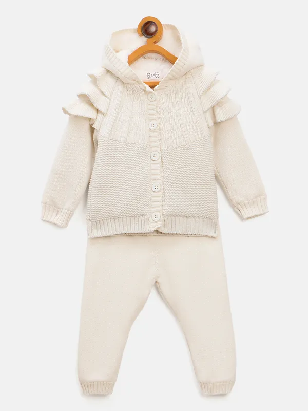 JWAAQ_Cotton_Knit_Full_Sleeve_Frilled_Baby_kids_Girls_Winter_2_pcs_set_With_Fur_Lined-White