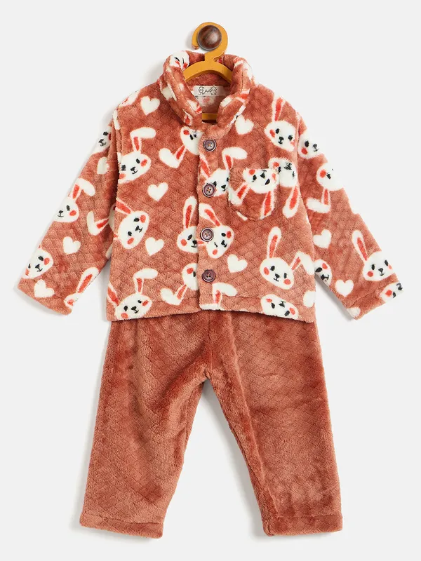 JWAAQ_Fur_Knited_Fabric_Full_Sleeve_Self_Printed_Baby_kids_unisex_Winter_2_pcs_set-Rust